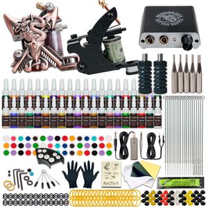 Beginner complete tattoo kit machines pistool zwarte inkt set voeding grijpen body art tools permanente make -up set 240327