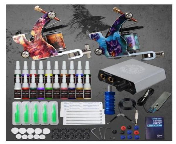 Kit de tatouage complet pour débutant Supplies 2 mitrailleuses 20 encres d'alimentation en encres d'alimentation d'alimentation