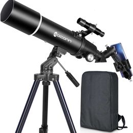 Aperture de 80 mm para principiantes Telescopio de refracción de 600 mm para adultos - Telescopio de viaje portátil compacto con mochila incluida - Perfecto para entusiastas de la astronomía