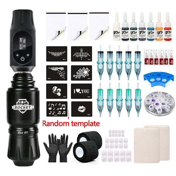 Kit de tatuaje inalámbrico para principiantes Juego completo de bolígrafos rotativos Mini Rocket Fuente de alimentación LED con cartuchos de tinta Accesorios para agujas 240327