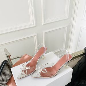 Amina Muaddi Begum Rosie bowies Escarpins en PVC ornés de cristaux Chaussures à talons sandales femmes Designer de luxe Chaussures habillées Soirée Slingback sangle sandale chaussures d'usine