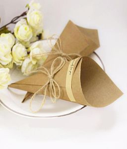 Behogar 100 PCS Retro Kraft Paper Cones Bouquet Bolsas de dulces Bolsas Regalos de fiesta de bodas Empaque con Ropes Label1344611