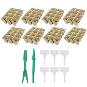 Behogar 10pc 10 grid biodégradable graine de démarreur de tournure de tournure 24x8.5x5cm + 2pcs semis Dibbers + 50pcs planches étiquettes étiquettes pour jardin