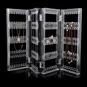 Behogar 4-Panel Opvouwbare Transparante Acryl Sieraden Display Stand Rack Houder Organizer voor Oorbellen Studs Ketting Armbanden259w