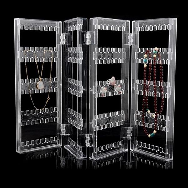 Behogar 4 paneles plegable acrílico transparente soporte de exhibición de joyería estante organizador para pendientes collares pulseras 197v
