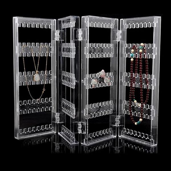 Behogar 4 panneaux pliable Transparent acrylique présentoir à bijoux support organisateur pour boucles d'oreilles goujons collier Bracelets259w