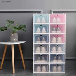 Behogar 6 STKS Mode Stapelbare Schoenen Opbergdoos Organizer voor Thuis Appartement Ruimtebesparend Transparante Plastic Schoen Opbergdoos L230705