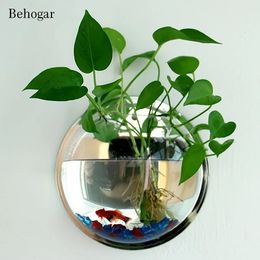 Behogar Dia 23 cm/29.5 cm acrylique bol à poisson support mural suspendu Aquarium aquatique fournitures pour animaux de compagnie produits Aquarium fleur plante Vase 240124