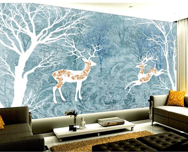 2019 personnalisé Photo 3d papier peint abstrait forêt cerf classique salon chambre fond décoration murale papier peint