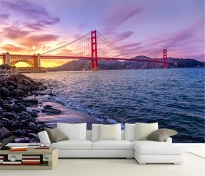 3D behang Mooie Romantische Amerikaanse Golden Gate Bridge Architecturale Landschap Muur