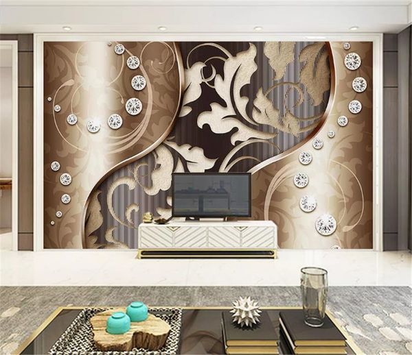 Papel tapiz 3d para sala de estar, joyería de encaje dorado europeo, Fondo de TV de flores, pared, impresión Digital HD, papel de pared de humedad