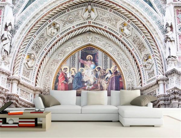 3d papier peint peintures murales Style européen dessiné à la main 3d église arc religieux peinture à l'huile murale salon chambre papier peint