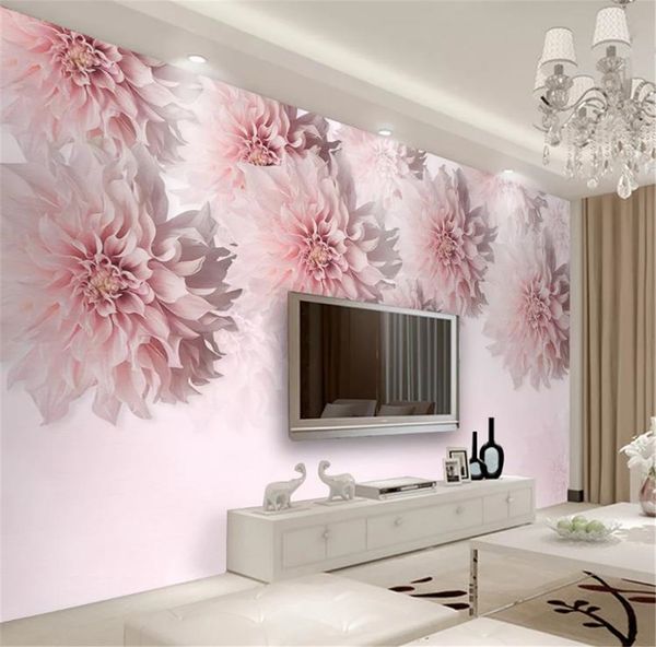 Gros papier peint 3d beau chrysanthème romantique salon chambre fond décoration murale papier peint Mural