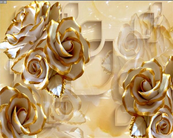 Beibehang personnalisé 3D reliefs roses jade sculptures papier peint fond mur salon chambre 3d fresques photo papier peint 3 d