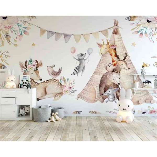Beibehang personalizado 3d papel tapiz hermoso bosque original animal habitación de los niños Fondo pintura de pared papeles tapiz decoración del hogar 210722