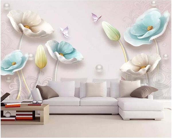 Beibehang personnalisé 3D papier peint bijoux et tulipes papillon chambre salon canapé TV fond papiers peints décor à la maison behang