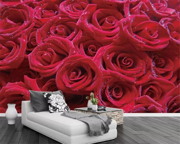 Beibehang sur mesure 3D papier peint rose, rose rouge peinture murale pour vivre chambre salon canapé mur fond TV décoratif 3d tapety