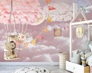 Papel de pared personalizado beibehang, papel tapiz de fondo interior para habitación de niños con plumas pintadas a mano de estilo nórdico moderno, cielo estrellado