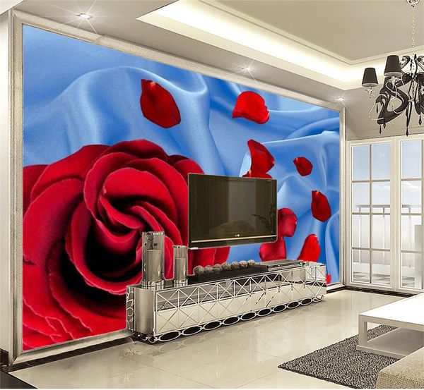 Foto personalizada Papel tapiz 3d seda azul delicada rosa roja personalizado cálido romántico papel de pared decorativo