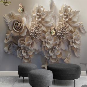 beibehang photo personnalisée fond d'écran mural esthétique en trois dimensions relief mur de fond TV fleur papillon 3D Papel de Parede