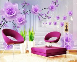 Beibehang photo personnalisé papier peint papier peint violet rose réflexion de la soie arrière-plan moderne simple salon romantique chambre 3D papier peint