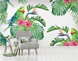 Beibehang Aangepaste behang 3d muurschildering tropische aquarel bloemen en vogels achtergrond muur woonkamer slaapkamer behang 3d mural5603950