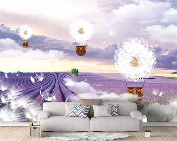 Beibehang personnalisé papier peint salon lavande peinture murale ballon à air chaud canapé mur fond TV peinture décorative 3D
