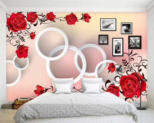 Beibehang roses rouges fond d'écran personnalisé cercle 3D fond TV décoration salon chambre 3d