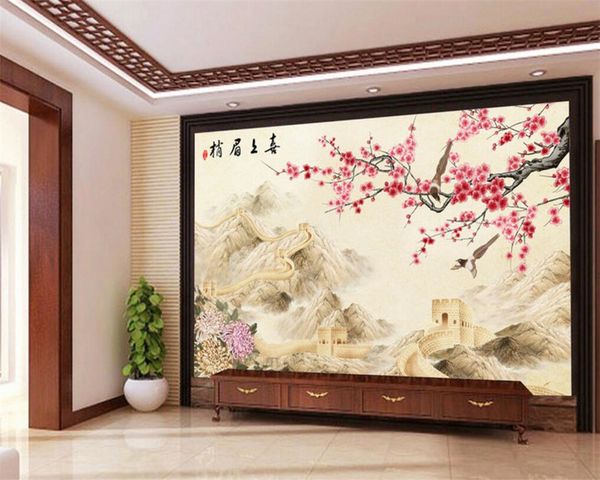 Beibehang fonds d'écran personnalisés Great Wall Plum 3D Photo Fonds d'écran Mural Chambre Salon TV Papier peint mural pour murs 3 d