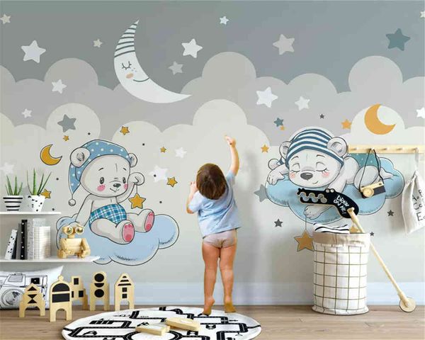 Beibehang personnalisé moderne mode stéréo papier peint éléphant équitation vélo nuage enfants fond papiers peints décor à la maison