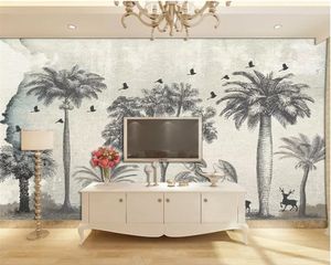 Beibehang personnalisé personnalité 3d papier peint mural style européen peint à la main forêt wapiti grand arbre TV fond mur papier peint