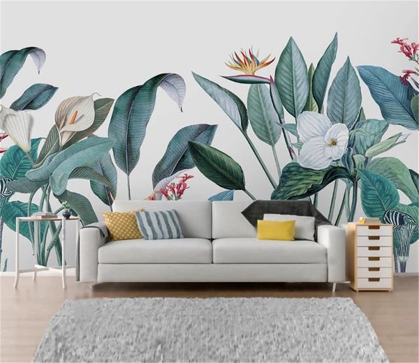 Remise pour pas cher papier peint nordique peint à la main petites plantes tropicales médiévales fraîches et fleurs décor à la maison salon mur pap