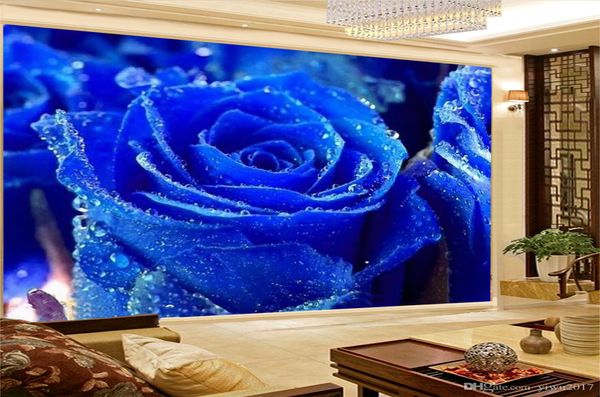 Papel tapiz floral para paredes encantadoras rosas azules personaliza tu papel de pared premium HD favorito