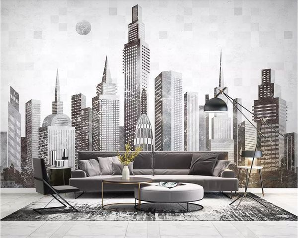 Beibehang chambre moderne canapé salon fond l'architecture minimaliste fond d'écran ville abstraite TV 3d décoration