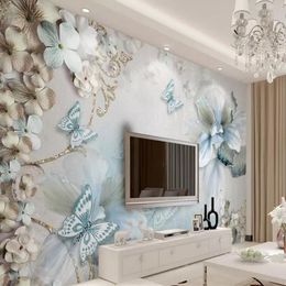 Beibehang Muurschildering behang 3d driedimensionale mediterrane bloem vlinder mooie sieraden TV achtergrond wall272q