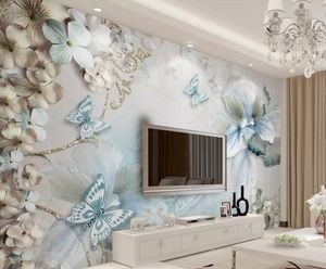 Beibehang Papel pintado mural 3D en tres dimensiones-hermosa joyería pared del fondo de la TV mediterráneo flor de mariposa