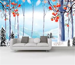 Nordic handgeschilderde mooie sneeuw bos eekhoorn TV achtergrond muur home decor woonkamer muurbedekking behang