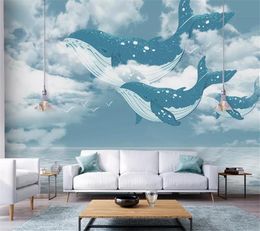 Papel tapiz nórdico beibehang, Mural de moda 3D, fondo creativo para el hogar, habitación de niños, ballena, cielo, océano mediterráneo