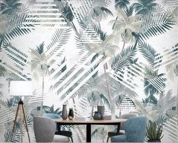Beibehang papel de parede 3d plante tropicale feuille géométrie papier peint ligne tv fond peinture murale 3d papier peint pour murs 3 d