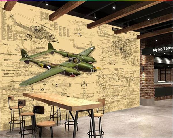 Beibehang papel de parede papier peint avion illustration vent industriel photo papier peint bar restaurant fond papier peint 3d