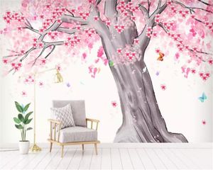 Beibehang foto behang modern hoogwaardige zijden materiaal waterverf kersroze boom landschap achtergrond muur 3D