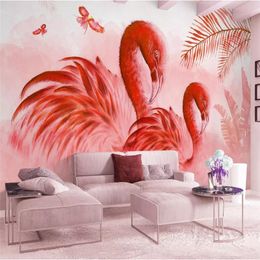 Beibehang papier peint personnalisé peint à la main peinture à l'huile plantes tropicales flamant moderne mode fond mur peinture décorative