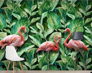 Papier peint Beibehang Personnel personnalisé Fonds d'écran Photos murales Européenne 3D peint à la main Tropical Rainforest Flamingo Mur de salon