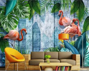 Beibehang papier peint pour murs 3 d personnalisé minimaliste dessiné à la main plantes tropicales flamant nordique mur papier peint mural 3d