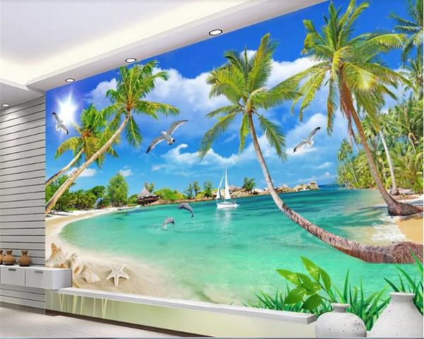 Beibehang papier peint pour murs 3 d mural autocollant mural HD méditerranéen cocotier salon papier peint TV canapé fond mur