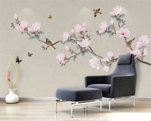 Beibehang papier peint mural peint à la main magnolia oiseau TV fond papier peint décoration de la maison salon chambre 3d papier peint