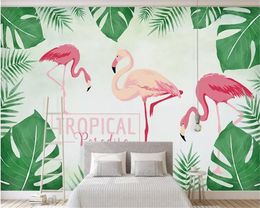 Beibehang papier peint rouleau 2019 nouveau papier peint stéréo nordique abstrait peint flamant feuilles tropicales fond TV 3d papier peint