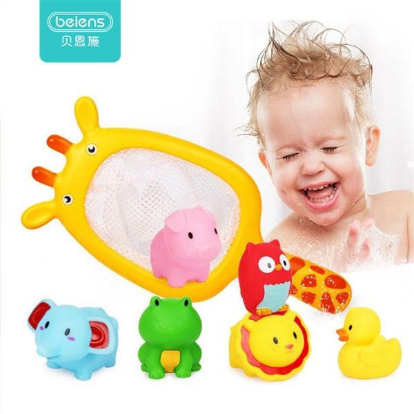 Beiens bébé bain jouets de pêche baleine ou girafe type filet de pêche avec des jouets de l'eau coloré doux en caoutchouc flottant son jouets de bain LJ201019