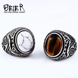 Beier Vintage Man Boy Oval Tiger Eye Bruine Stones Ring In Rainless Steel Steelry Mens Accessoires Anel Aneis BR8 699 220719