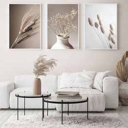 Blé de blé à fleur séchée beige grains de sable toile d'art mural peinture affiches nordiques et imprimés images pour décoration de salon